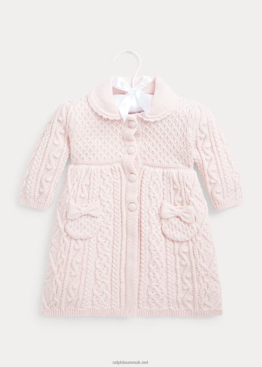 UK Ralph Lauren Baby Aran-Knit Bow Cotton Cardigan Delicate Pink TRVP08009