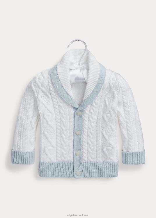 UK Ralph Lauren Baby Aran-Knit Cotton Cardigan White TRVP08010