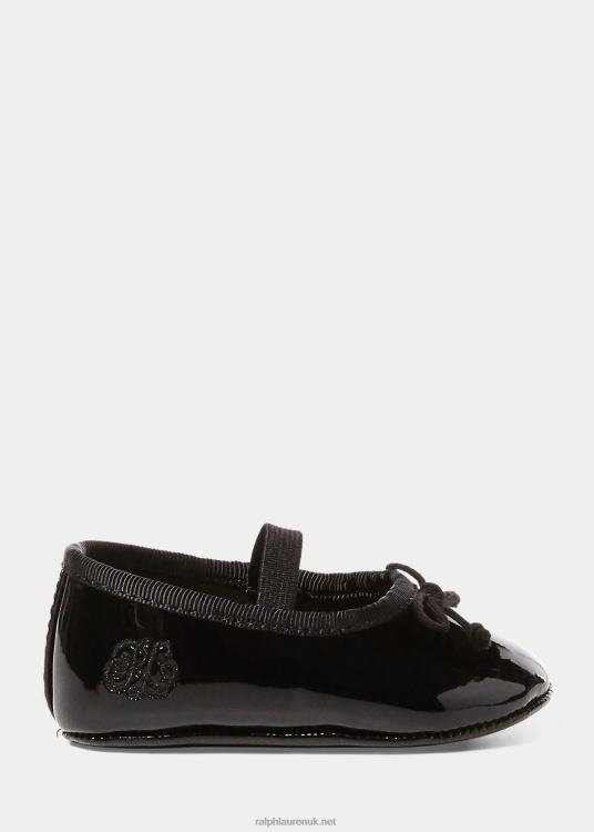UK Ralph Lauren Baby Allie Faux-Leather Ballet Flat Black Patent TRVP08137