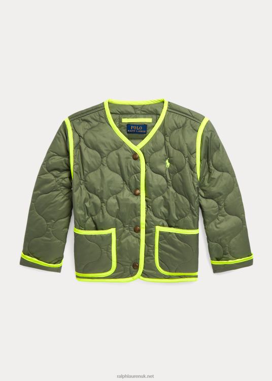 UK Ralph Lauren Kids Neon-Trim Quilted Jacket Garden Trail TRVP09991