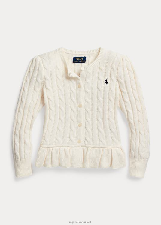 UK Ralph Lauren Kids Cable-Knit Cotton Peplum Cardigan Clubhouse Crm W/Refined TRVP09992