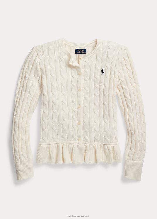 UK Ralph Lauren Kids Cable-Knit Cotton Peplum Cardigan Clubhouse Crm W/Refined TRVP09999