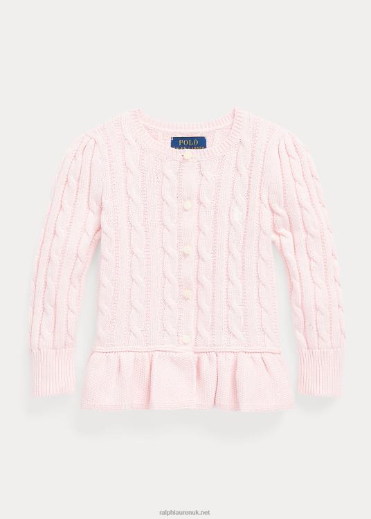 UK Ralph Lauren Kids Cable-Knit Cotton Peplum Cardigan Hink Of Pink TRVP09994