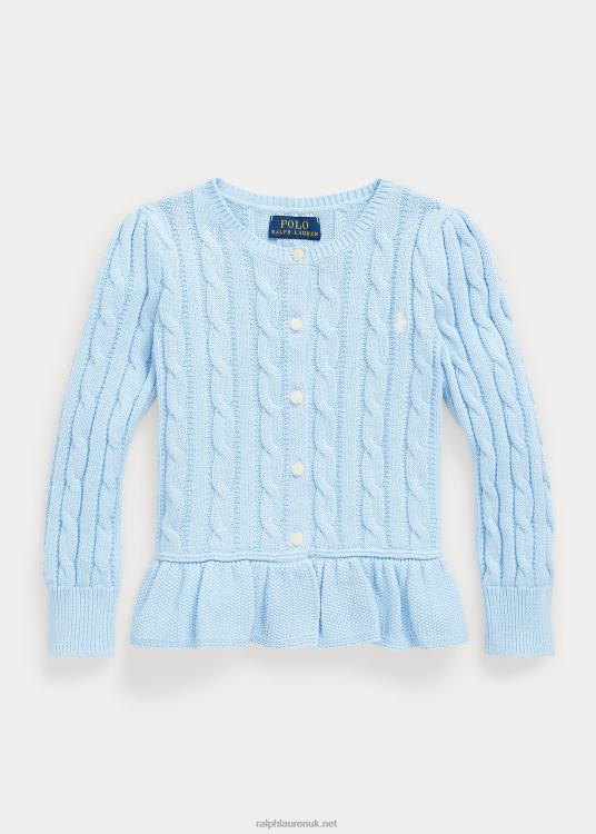 UK Ralph Lauren Kids Cable-Knit Cotton Peplum Cardigan Office Blue/Nevis TRVP09993