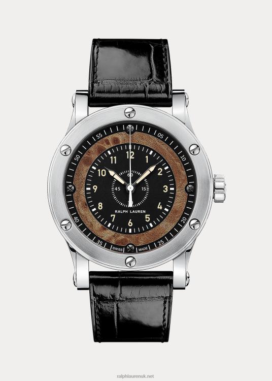 UK Ralph Lauren Men 39 MM Chronometer Steel Black Dial W/Wood TRVP02867