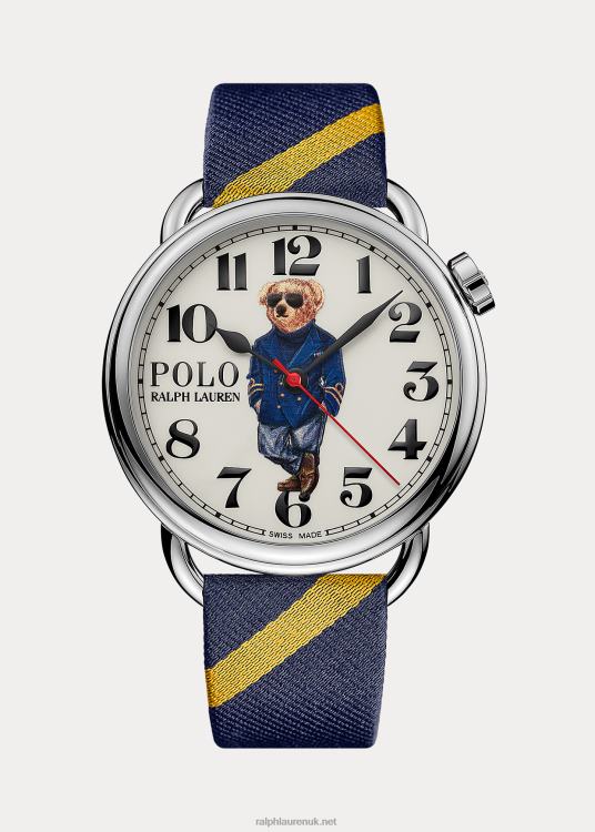 UK Ralph Lauren Men 42 MM Nautical Polo Bear Watch White Dial TRVP02803