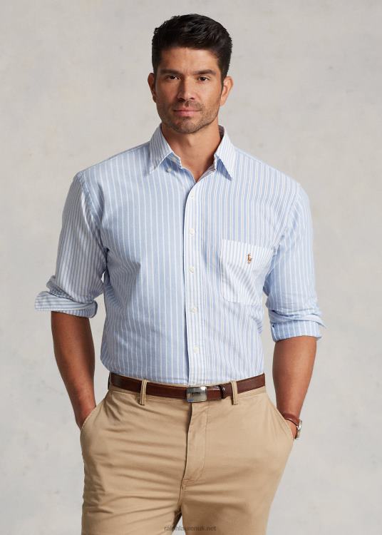 UK Ralph Lauren Men Striped Oxford Fun Shirt Blue Funshirt TRVP01319