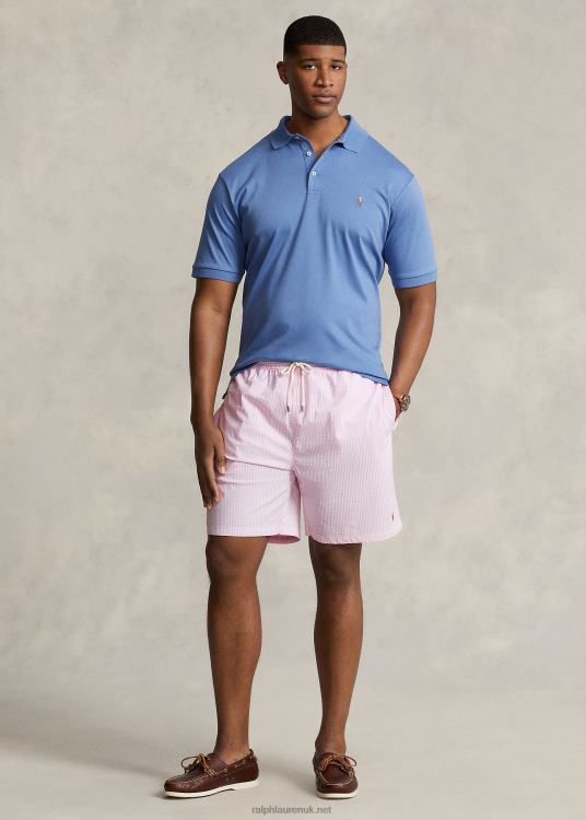 UK Ralph Lauren Men Traveler Seersucker Swim Trunk Carmel Pink Seersucker TRVP01318
