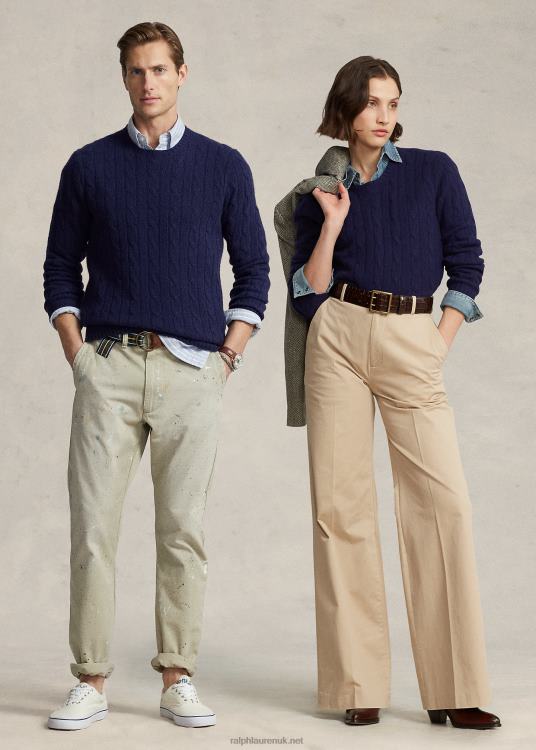 UK Ralph Lauren Unisex The Iconic Cable-Knit Cashmere Sweater Bright Navy TRVP03393