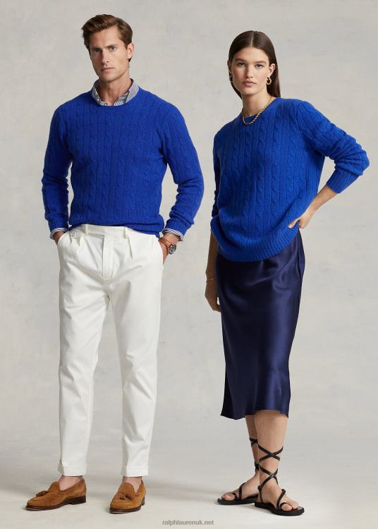 UK Ralph Lauren Unisex The Iconic Cable-Knit Cashmere Sweater Deep Royal TRVP03391