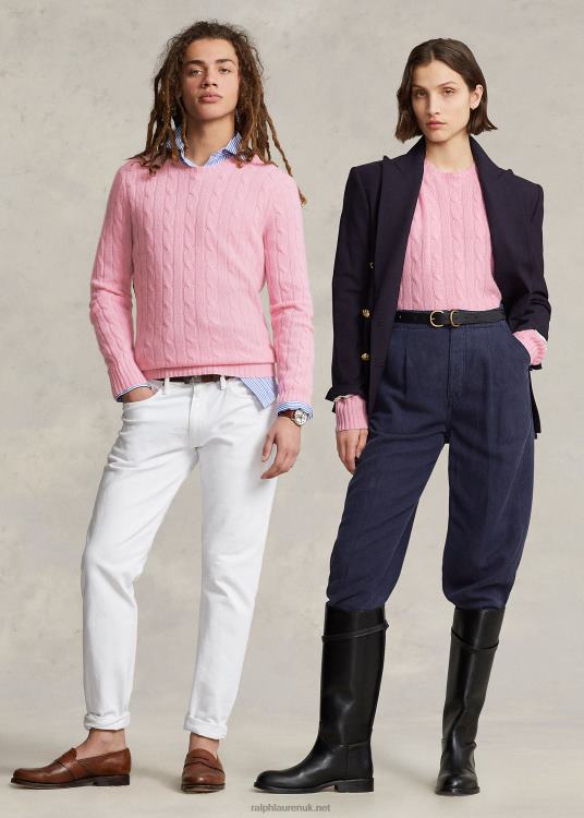 UK Ralph Lauren Unisex The Iconic Cable-Knit Cashmere Sweater Dusty Carmel Pink TRVP03399