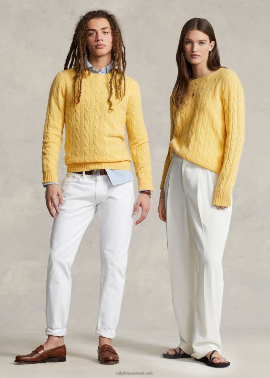 UK Ralph Lauren Unisex The Iconic Cable-Knit Cashmere Sweater Fall Yellow TRVP03397