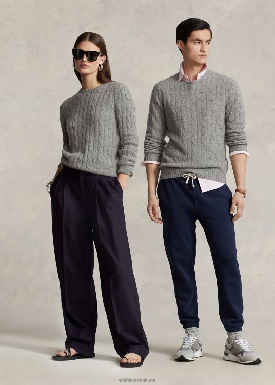 UK Ralph Lauren Unisex The Iconic Cable-Knit Cashmere Sweater Fawn Grey Heather TRVP03395