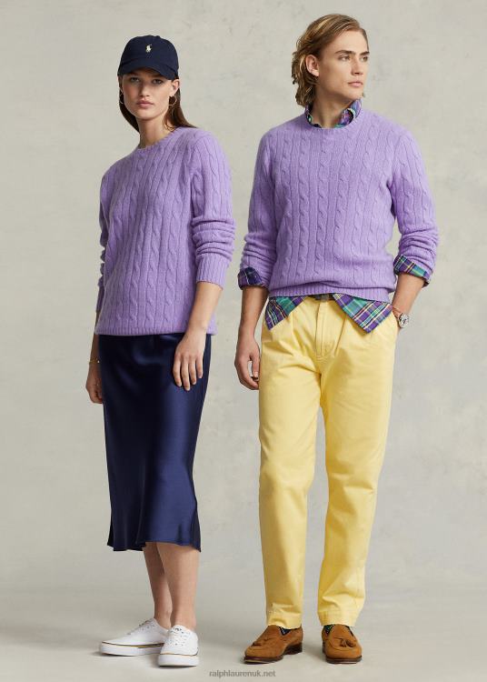 UK Ralph Lauren Unisex The Iconic Cable-Knit Cashmere Sweater Maidstone Purple Heather TRVP03394