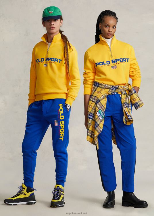 UK Ralph Lauren Unisex Polo Sport Fleece Sweatshirt Yellow Storm TRVP0895